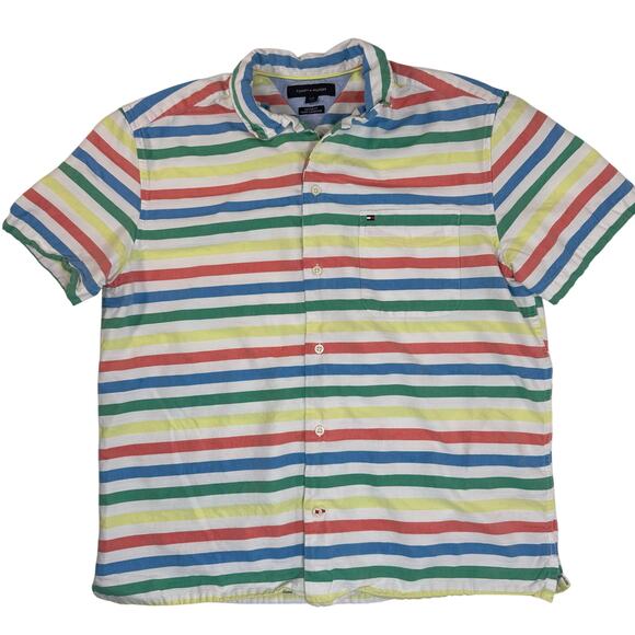 Tommy Hilfiger Men’s Striped Short Sleeve Button Down Shirt Size L - Picture 1 of 7